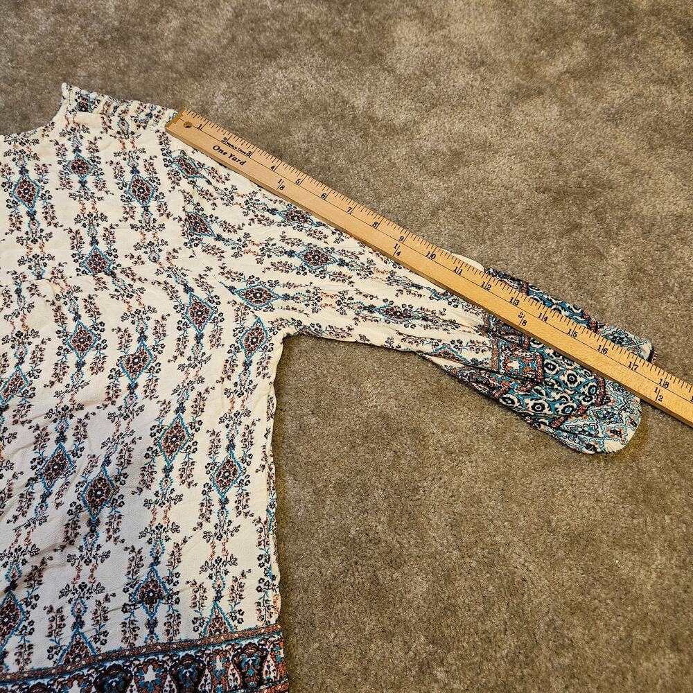 Artesia Size Large L Blouse White Blue Boho Indie Flowy Comfortable Tassles - Picture 9 of 11